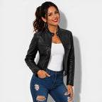Veste femme en cuir noir style rétro