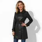 Veste en cuir noir longue pour femme en cuir d'agneau veritable