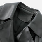 Veste en cuir noir longue pour femme en cuir d'agneau veritable