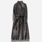 Veste longue en cuir noir pour femme en cuir d'agneau véritable avec ceinture