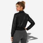Veste courte en cuir pour femme avec col chemise et en cuir agneau véritable