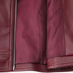 Veste en simili cuir rouge bordeaux pour femme style perfecto