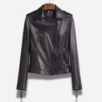 Veste en cuir de moto pour femme de couleur noir en cuir véritable de mouton