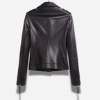 Veste en cuir de moto pour femme de couleur noir en cuir véritable de mouton