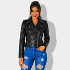 Veste en simili cuir noir pour femme style perfecto