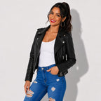 Veste en simili cuir noir pour femme style perfecto
