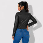 Veste en simili cuir noir pour femme style perfecto