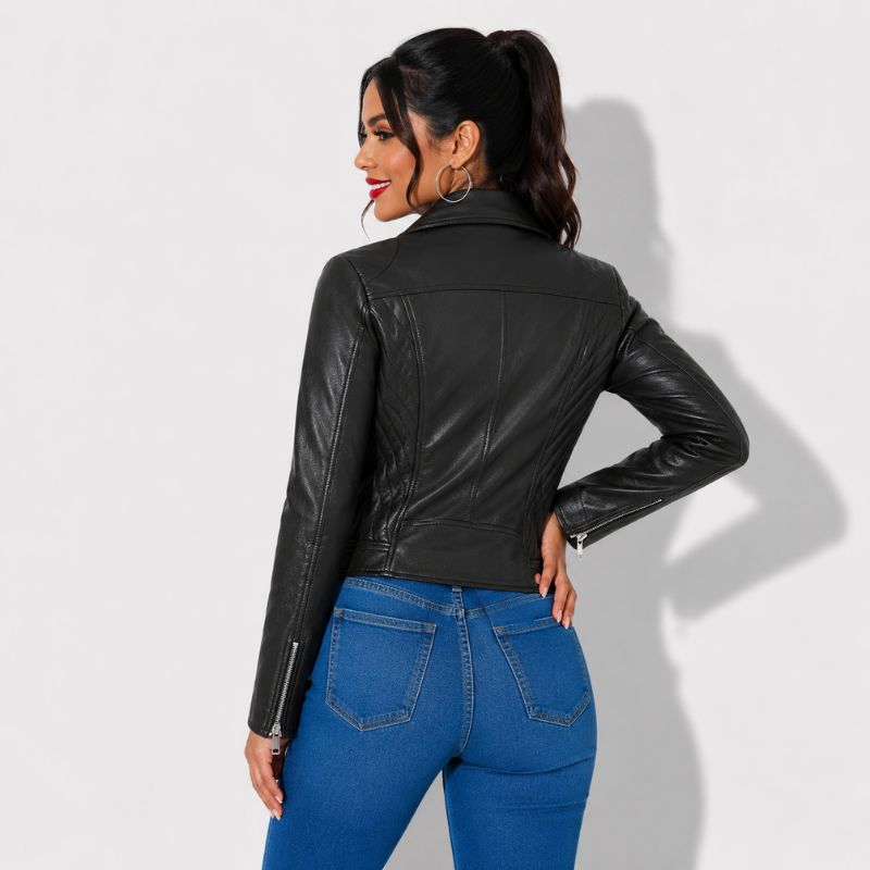 Veste en simili cuir noir pour femme style perfecto