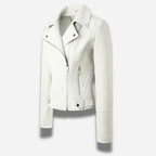 Veste en simili cuir cintrée pour femme de couleur blanche style perfecto