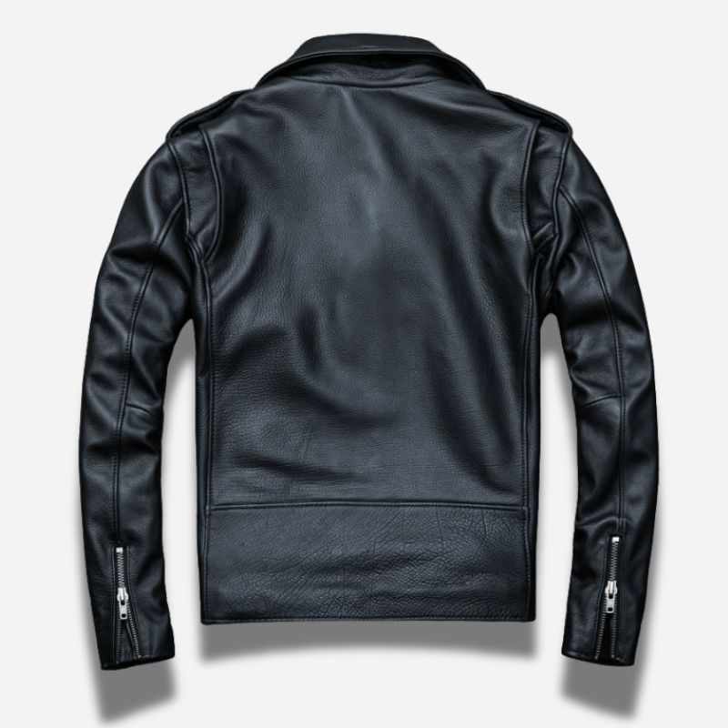 Veste en cuir noir pour homme style perfecto biker en cuir de vachette avec ceinture