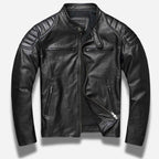 Veste en cuir homme noir style biker moto en cuir de vachette véritable avec épaules matelassés