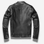 Veste en cuir homme noir style biker moto en cuir de vachette véritable avec épaules matelassés