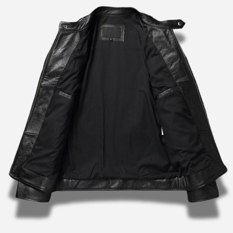 Veste en cuir homme noir style biker moto en cuir de vachette véritable avec épaules matelassés