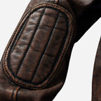 Veste en cuir homme marron vintage avec épaules matelassés