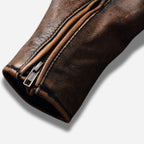 Veste en cuir homme marron vintage avec épaules matelassés