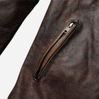 Veste en cuir homme marron vintage avec épaules matelassés