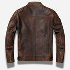 Veste en cuir homme marron vintage avec épaules matelassés