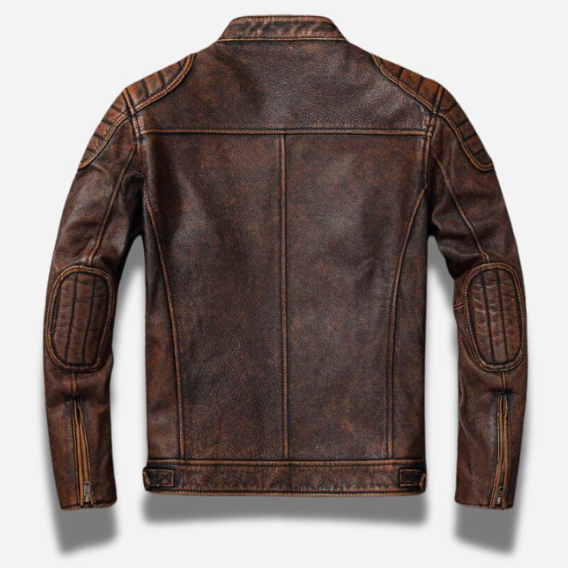 Veste en cuir homme marron vintage avec épaules matelassés