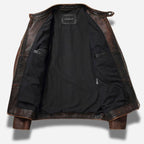 Veste en cuir homme marron vintage avec épaules matelassés