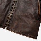 Veste en cuir homme marron vintage avec épaules matelassés