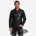 Veste noir en cuir homme avec col chemise et en cuir de vachette véritable