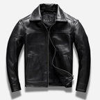 Veste noir en cuir homme avec col chemise et en cuir de vachette véritable