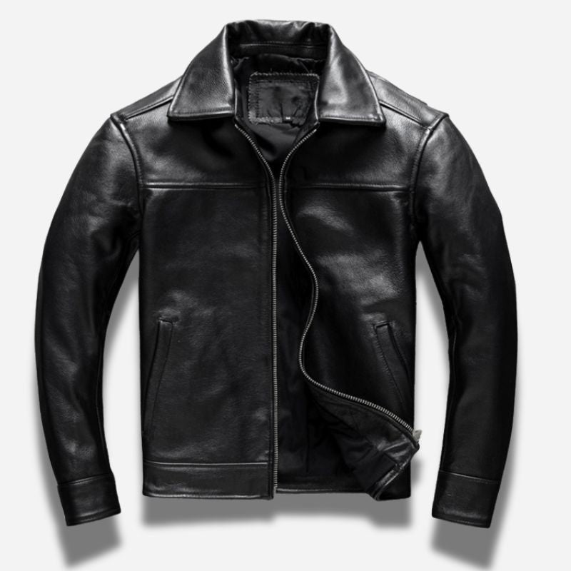 Veste noir en cuir homme avec col chemise et en cuir de vachette véritable