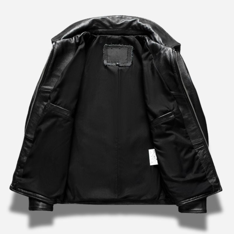 Veste noir en cuir homme avec col chemise et en cuir de vachette véritable