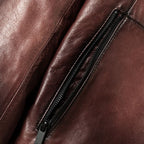 Veste en cuir pour homme marron avec poche sur la poitrine et col rond, en cuir de vachette véritable