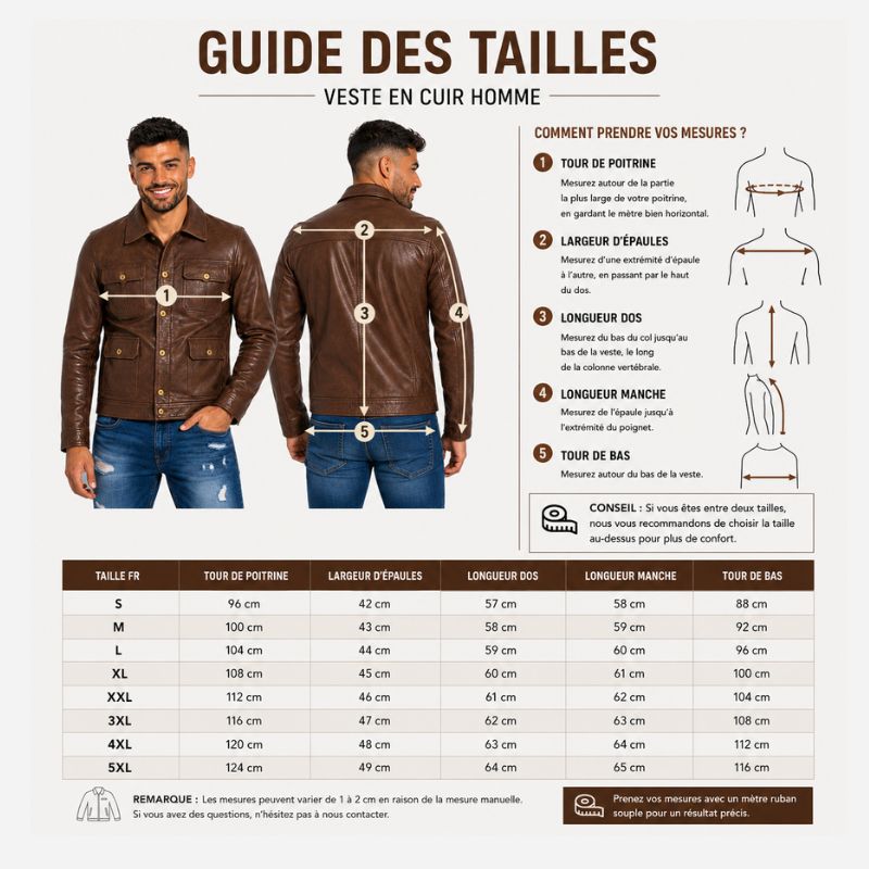 Veste En Cuir Marron Pour Homme | Cuir de Vachette