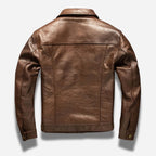 Veste en cuir marron pour homme à bouton style aviateur avec col chemise en cuir de vachette véritable
