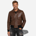 Veste en cuir marron homme en cuir de vachette avec col chemise