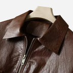 Veste en cuir marron homme en cuir de vachette avec col chemise
