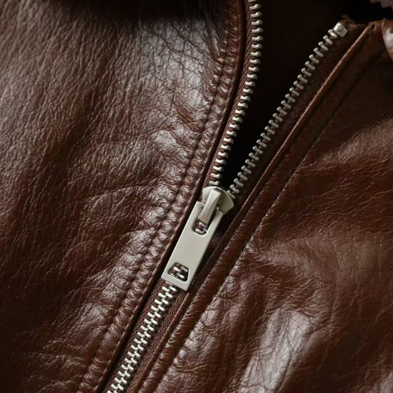 Veste en cuir marron homme en cuir de vachette avec col chemise