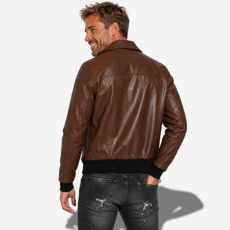 Veste en cuir marron homme en cuir de vachette avec col chemise