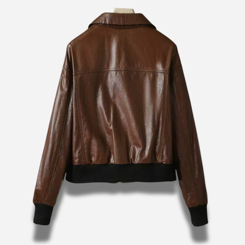 Veste en cuir marron homme en cuir de vachette avec col chemise