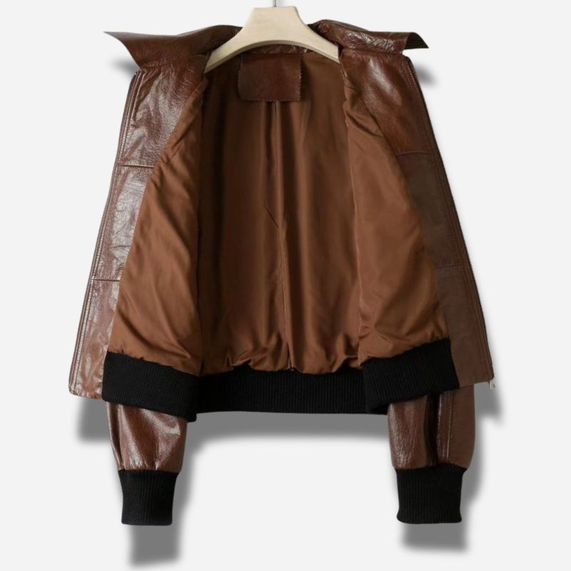Veste en cuir marron homme en cuir de vachette avec col chemise