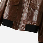 Veste en cuir marron homme en cuir de vachette avec col chemise