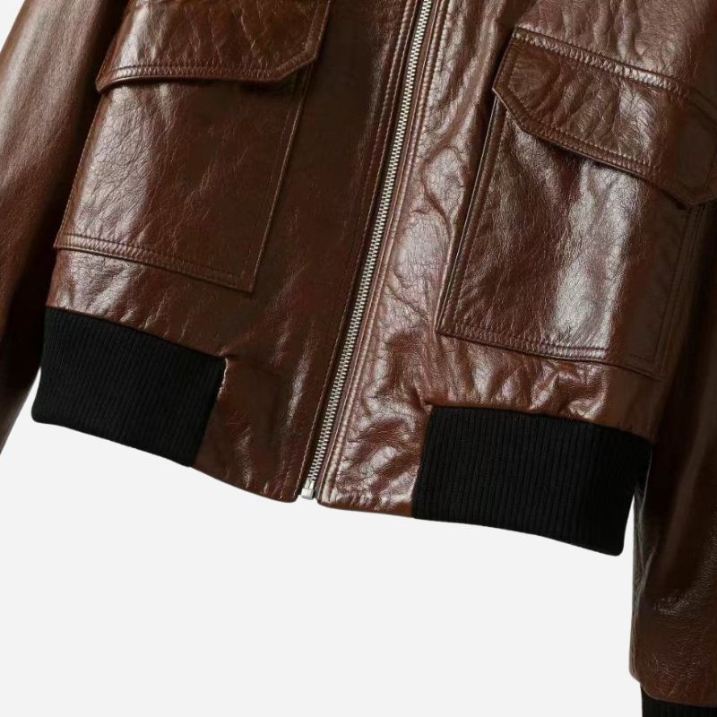 Veste en cuir marron homme en cuir de vachette avec col chemise
