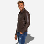 Veste en cuir marron foncé pour homme avec col chemise et en cuir de vachette véritable