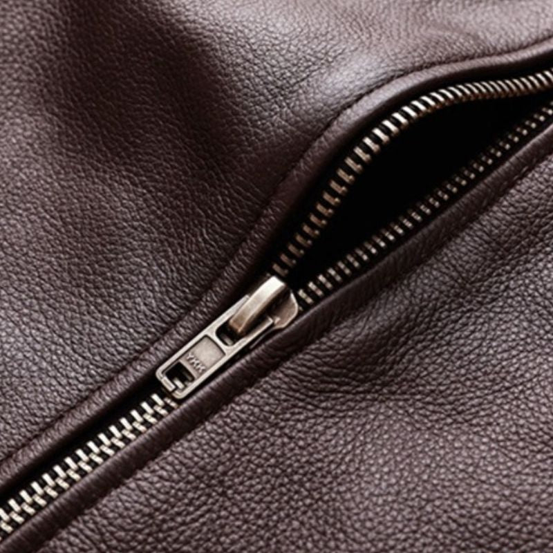 Veste En Cuir Marron Foncé Homme | Cuir de Vachette Véritable