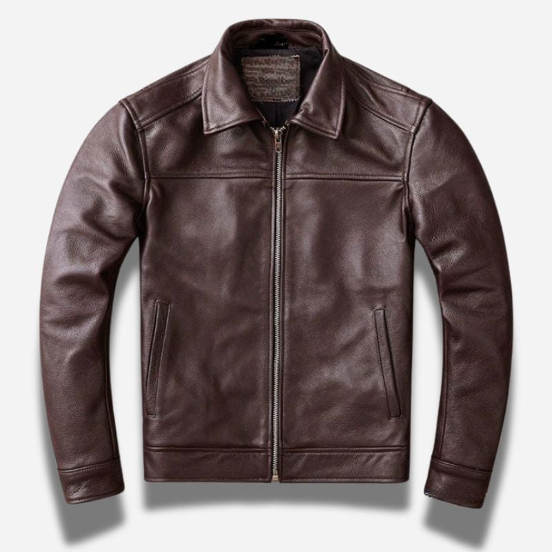 Veste en cuir marron foncé pour homme avec col chemise et en cuir de vachette véritable
