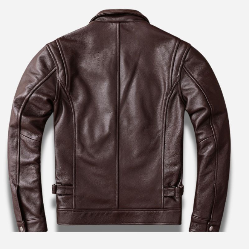 Veste en cuir marron foncé pour homme avec col chemise et en cuir de vachette véritable