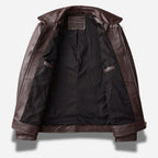 Veste en cuir marron foncé pour homme avec col chemise et en cuir de vachette véritable