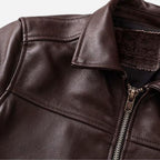 Veste en cuir marron foncé pour homme avec col chemise et en cuir de vachette véritable