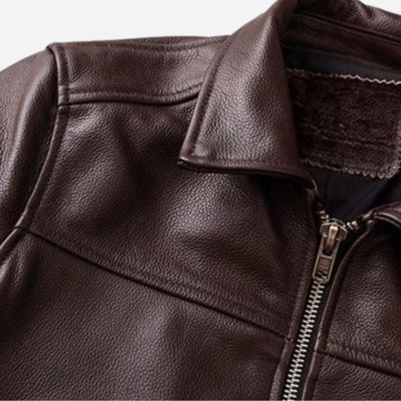 Veste en cuir marron foncé pour homme avec col chemise et en cuir de vachette véritable