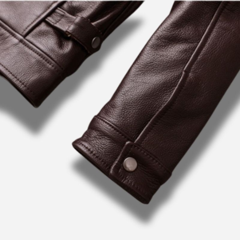Veste En Cuir Marron Foncé Homme | Cuir de Vachette Véritable
