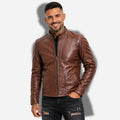 Veste en cuir homme marron claire vintage en cuir de vachette véritable