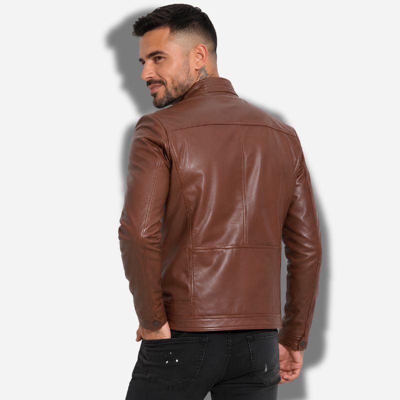 Veste en cuir homme marron claire vintage en cuir de vachette véritable