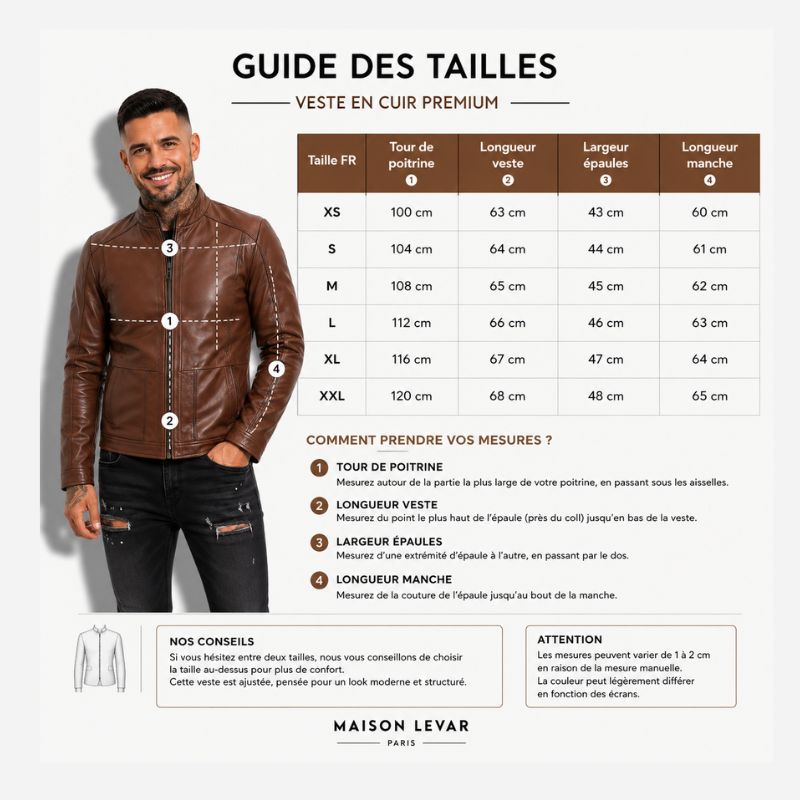 Veste en cuir homme marron claire